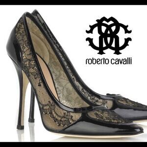 Roberto Cavalli Black lace panel pumps Sz 39